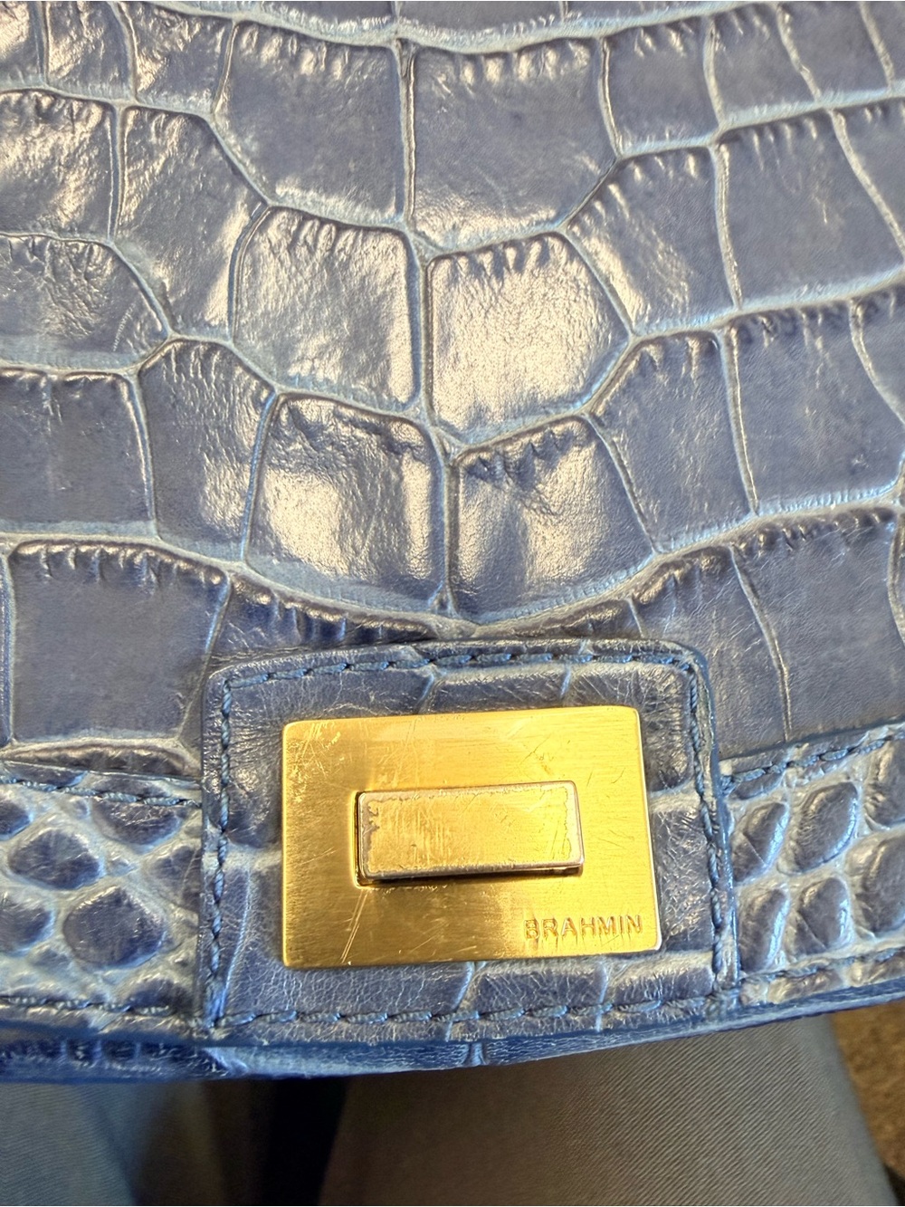 Brahmin Melbourne Blue Croc-Embossed Leather Saddle Bag - - Picture 4 of 4